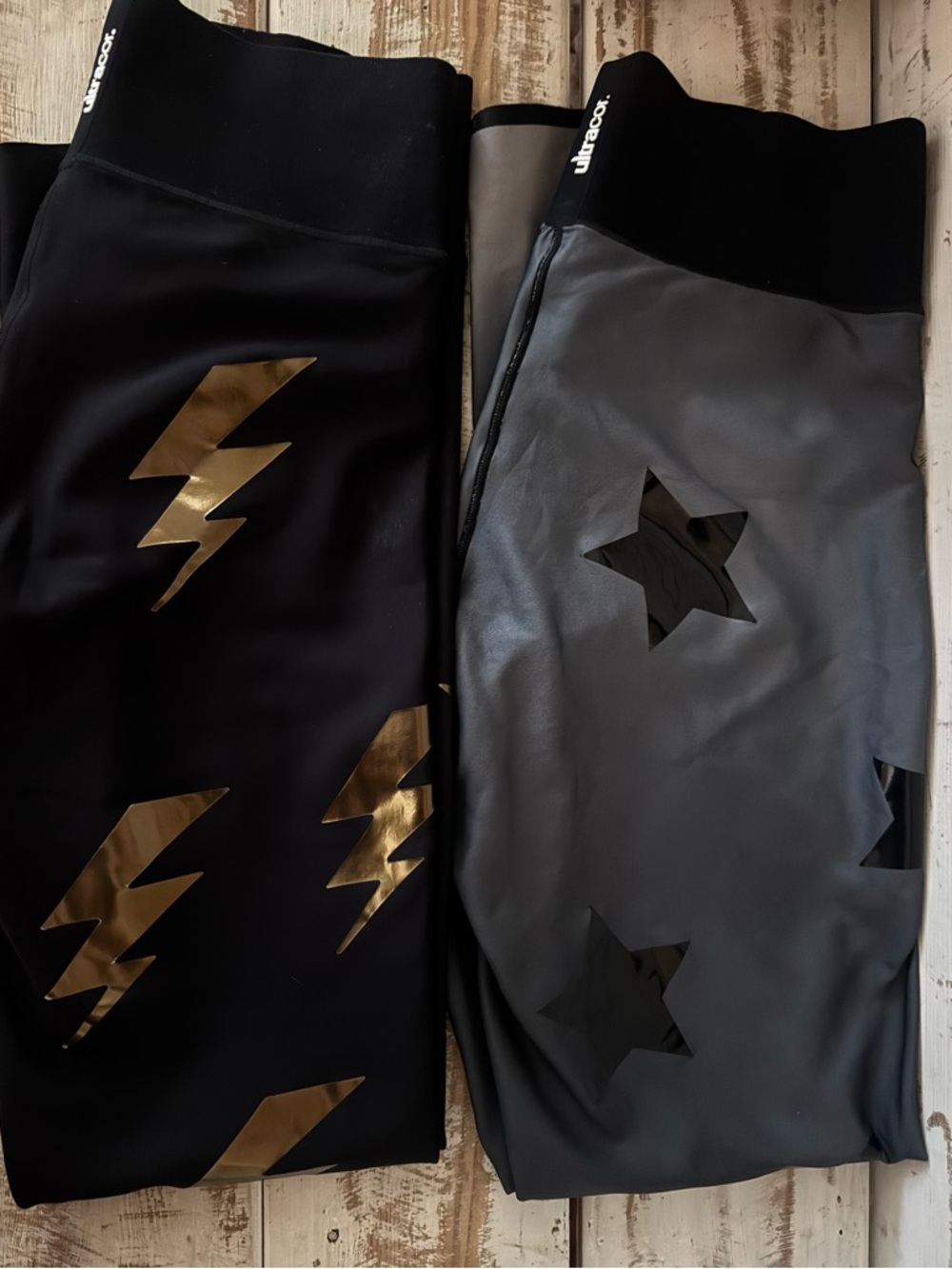 ultracor Black Legging with Gold Lightning + Gray Legging with Black Star Panels